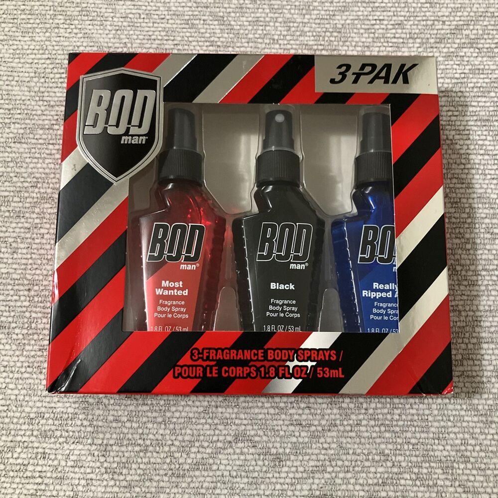 New Sealed BOD Body Spray 3-Pack Most Wanted, Black, Really Ripped Abs 1.8oz